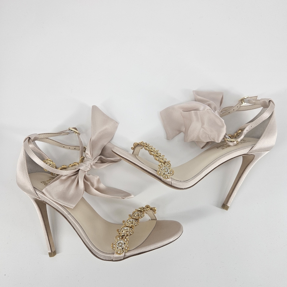 Bella Belle Blush Pink Mariee Wedding/Evening Pink Heels Shoes With Bows - Picture 7 of 15